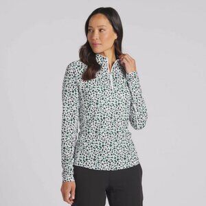 Puma Women's YouV Leopard Golf 1/4 Zip Green NWT